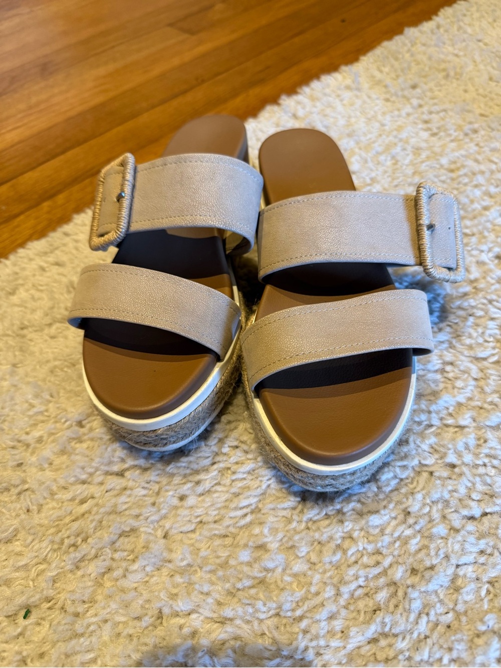 Altar'd State Beige Dual-Strap Buckle Slide Sandals